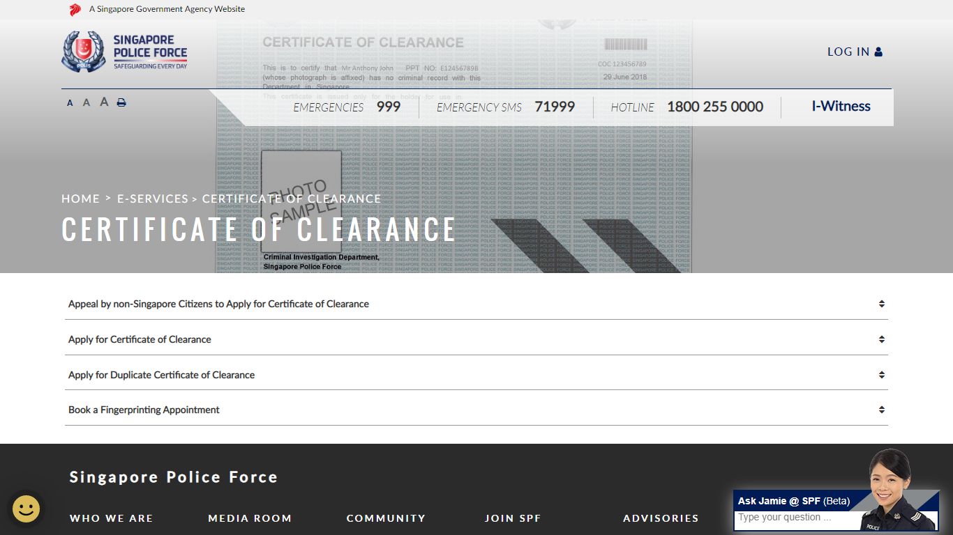 Certificate of Clearance - Singapore Police Force